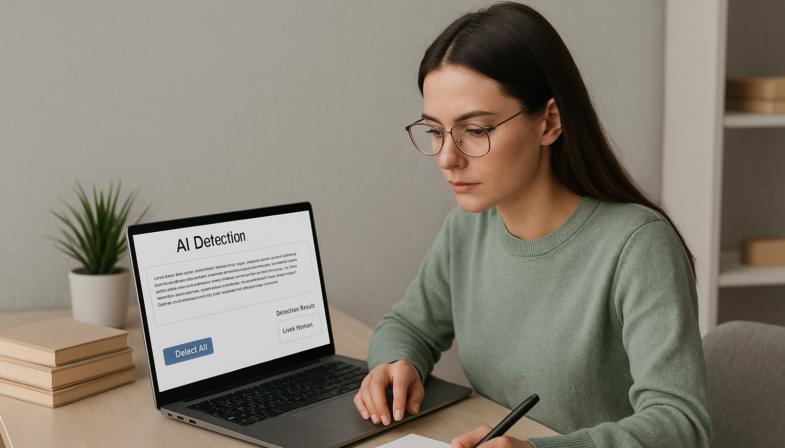 Academic writer using AI detection tool to verify content authenticity